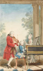 Retrato de Wolfgang Amadeus Mozart (Salzburgo, 1756-Viena, 1791) tocando em Paris com seu pai Jean ...